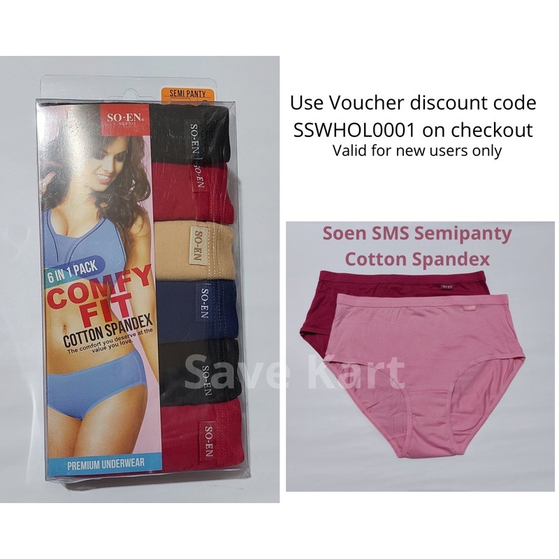 SMS035 SO-EN 6pcs. cotton spandex semi panty for ladies
