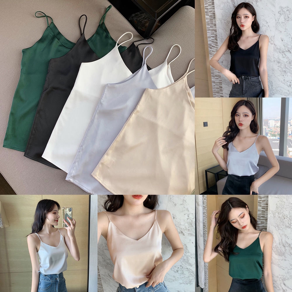 Women Solid Color O-neck Spaghetti Strap Sleeveless Tank Top