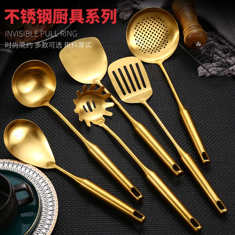 1pcs Stainless Steel Kitchen Tools Gold Cooking Set Spatula Shovel Soup  Spoon Turner Tong Kitchen Accessories