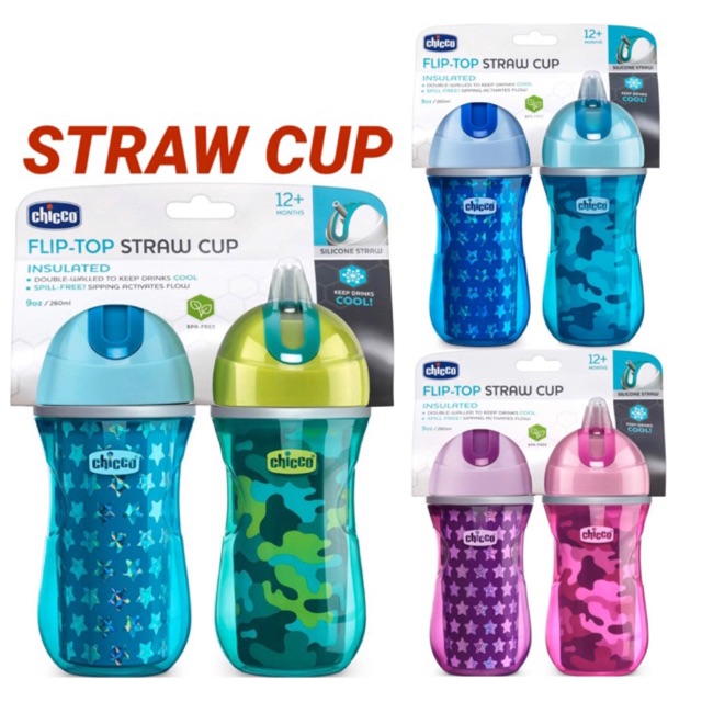 Chicco Insulated Flip-Top Straw Cup 9oz. 12m+ (2pk) in Blue Discover/Teal