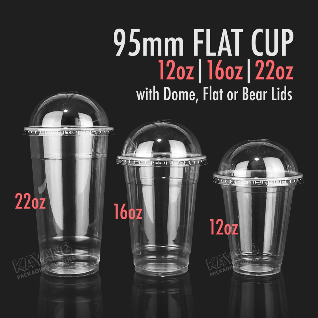 Plastic PP Flat Cup with Lids SET! (12oz, 16oz, 22oz) 95mm for Milktea  Plastic Cups - Party [50pcs]