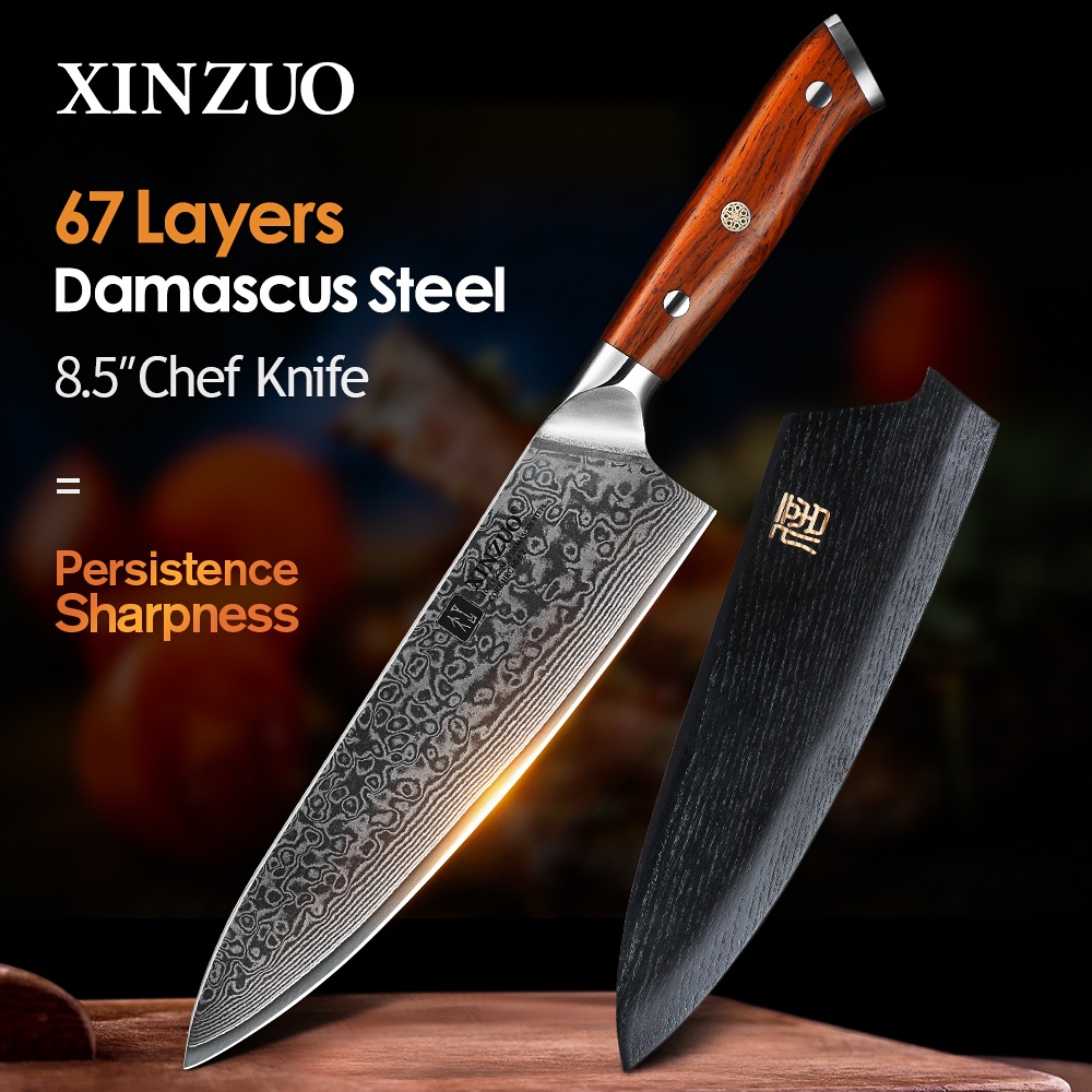 1pc Chef Knife, 5 Inch Blade Length, Multipurpose 67-layer Damascus Steel  Santoku Knife, Japanese Damascus Steel Blade Pattern Slicing Cooking Kitchen  Knife With Rosewood Handle