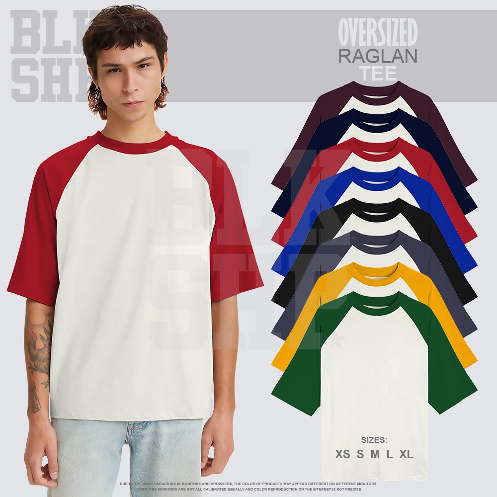 BLKSHP Premium Oversized Raglan T-shirt Vintage Tee Classic T-Shirt Cotton  8 Color Combination XS-XL