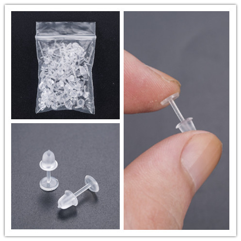 50Pcs Anti-Allergy Clear Plastic Stem Rubber Ear Studs Replacement Earring