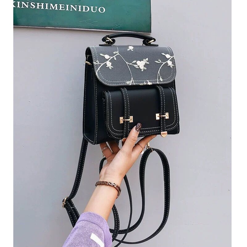 Floral embroidery leather backpack new arrivals