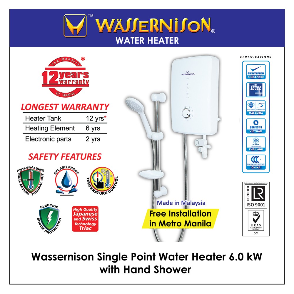 Wassernison Single Point Water Heater 6.0 kW with Shower Kit | Shopee  Philippines