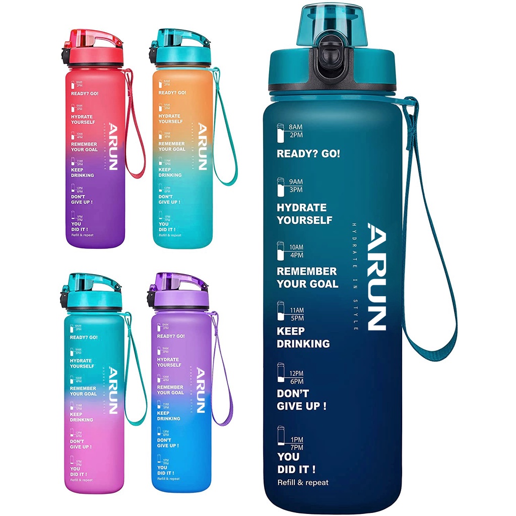 1000 ML Aesthetic Water Bottle With Time Marker Leak Proof Reusable BPA  Free Frosted Plastic-Motivational