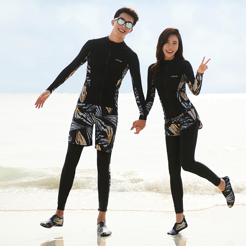 Women Men Swimwear Couple Swimsuit Set Long Sleeve Rash Guard and Leggings  Swimming Suit Diving Snorkeling Beach Wear