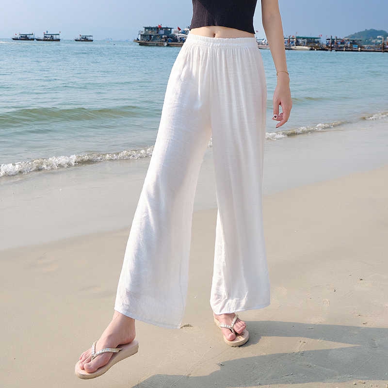 Cotton Linen Summer White Wide Leg Pants Travel Vacation Beach Women Ethnic Style Loose Trousers Meditation Clothes Yoga Shopee Philippines