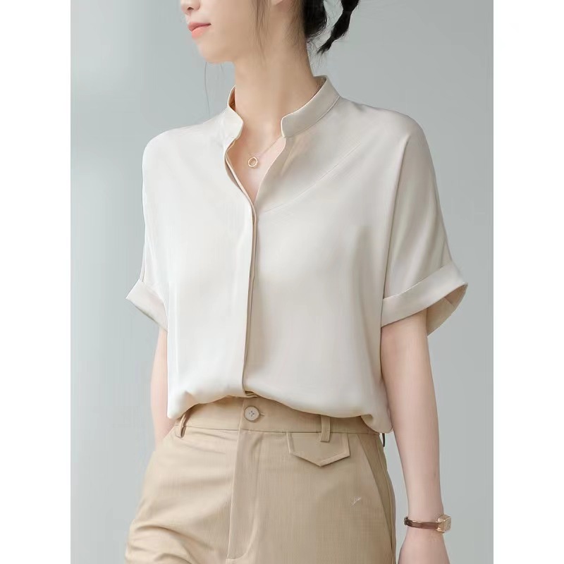 Chiffon Shirt Female Seven -point Sleeve Chinese Style O Neck