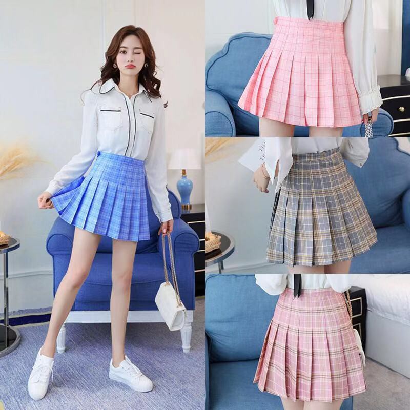 Korean Fashion Womens High Waist Skirt Slim Pleated Skater Tennis