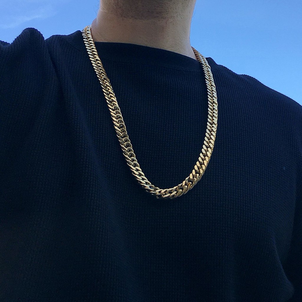 Double gold deals necklace mens