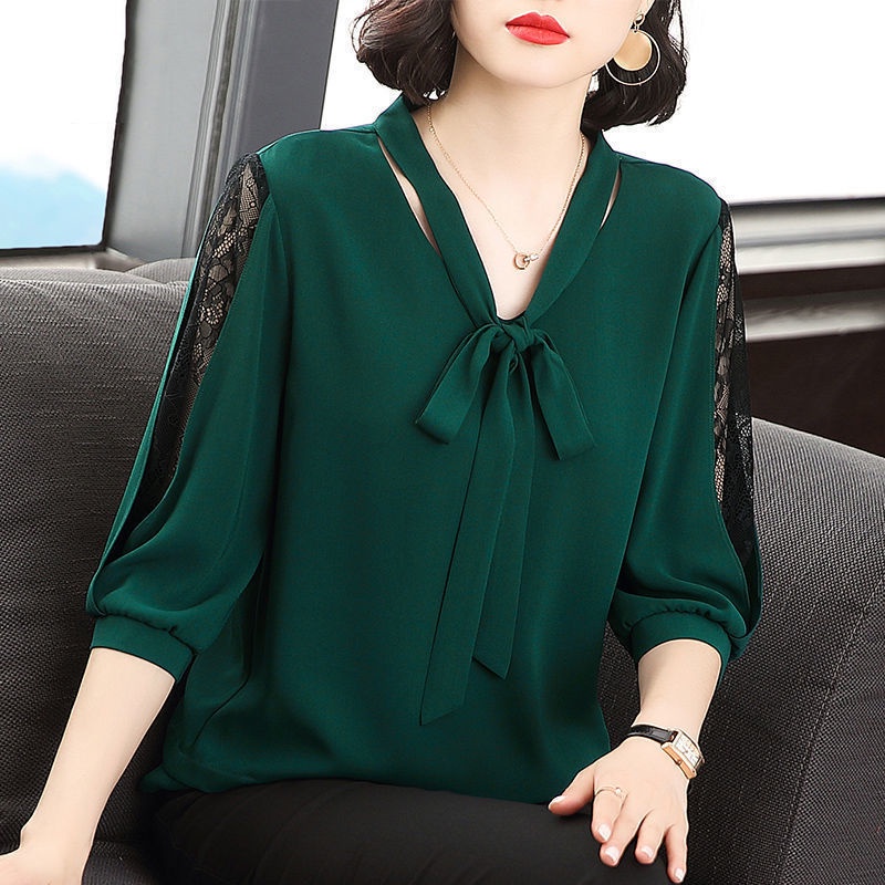 Fashion Women Chiffon Shirt Office Long Sleeve Blouse Ladies Tops Work  Clothing Plus