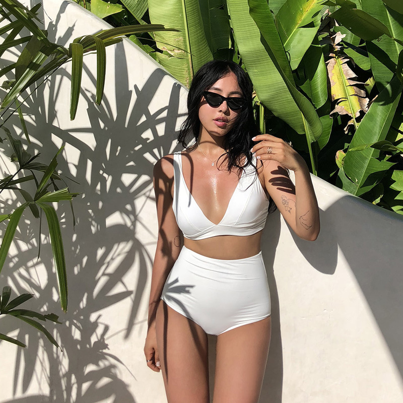 Solid Sexy Bikini High Waist Hot Spring Swimsuit