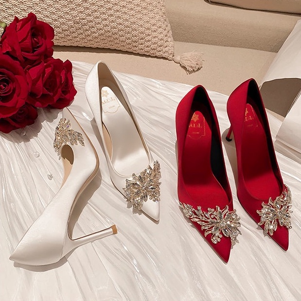 Rhinestone Retro Wedding Shoes New High Heels Wedding Dress Two