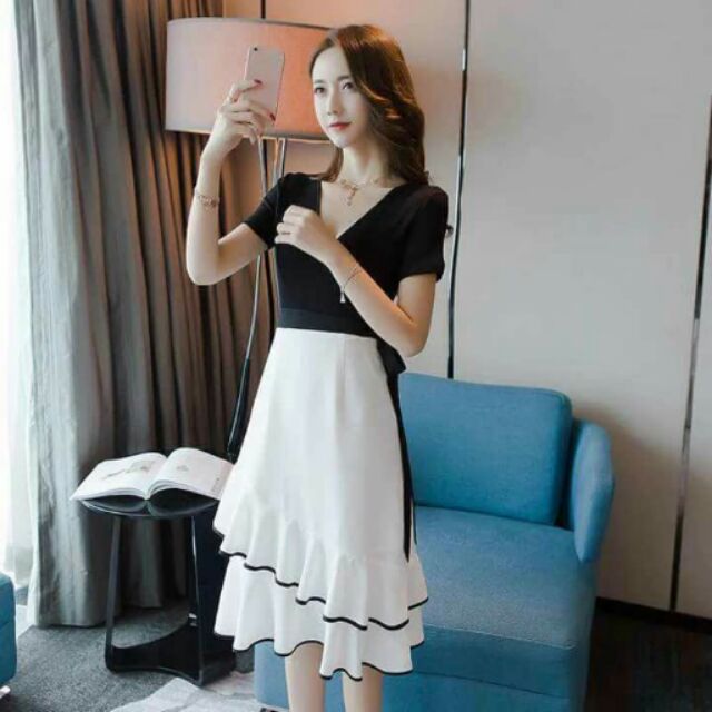 Simple black sale and white dress