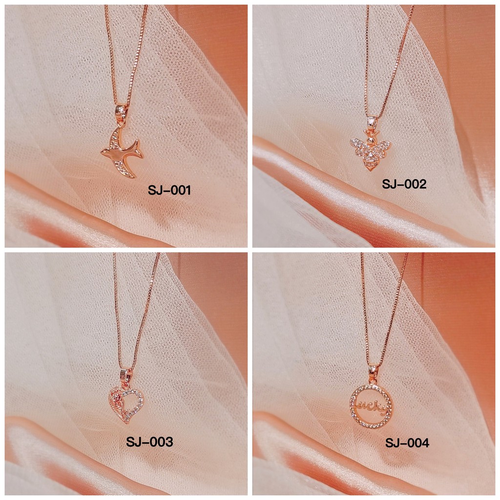 Rose Gold W/Stone Pendant Necklace Free Box