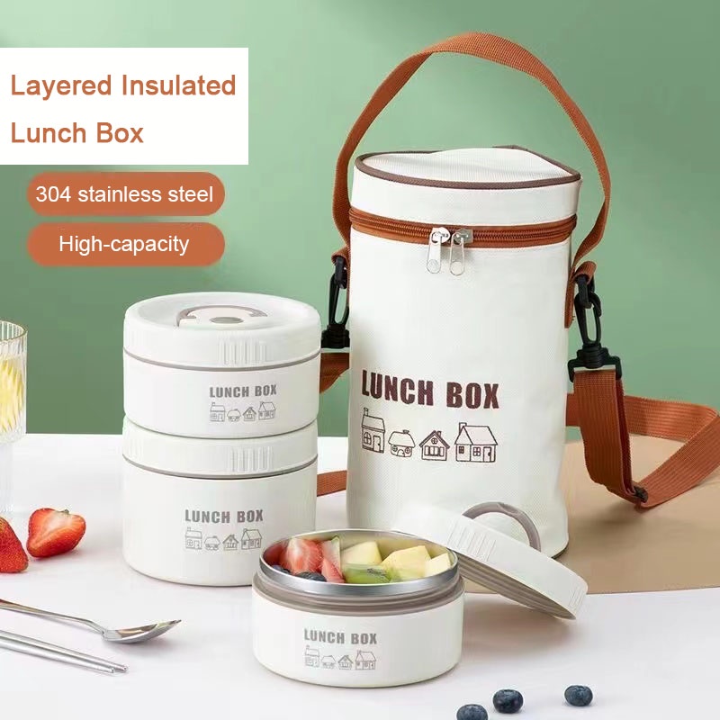 2 Layers Thermal Lunch Box for Kids Thermos Food Container Stainless Steel  Insulation Bento Lunchbox Storage Dinnerware Set