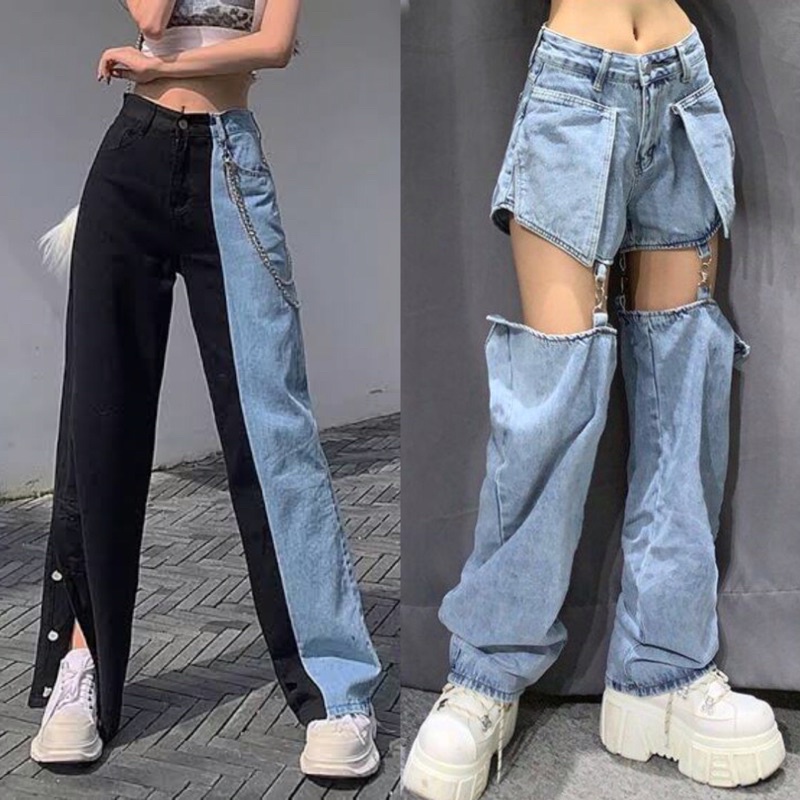 Korean Highwaist Denim Wide Leg Rare Baggy Pants Women's Jeans Preloved  Ukayg