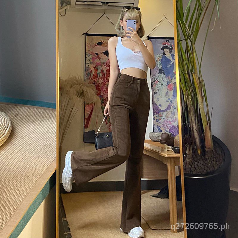 Brown Spring High Waist Oversized Jeans Slimming2021Loose Flared Pants  Women's New Micro-Pull Retro Wide-Leg Pants