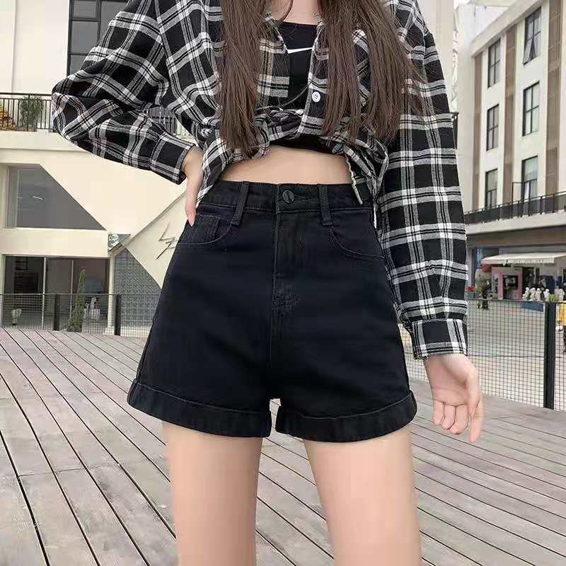 Fashion women's high-waisted slim short denim short maong short