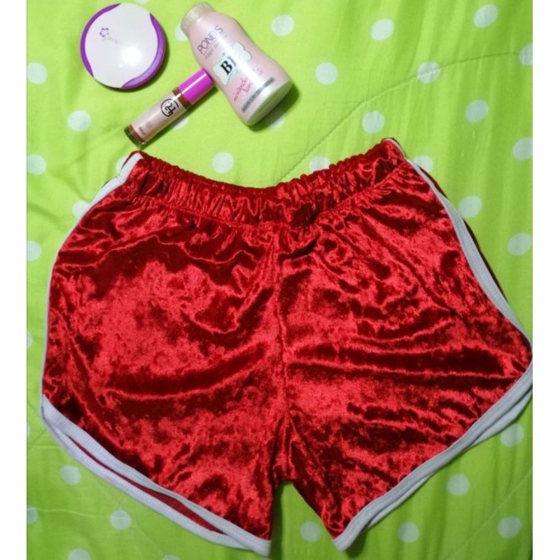 Red best sale velvet shorts