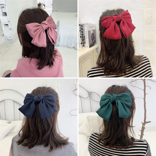 Girls pink Big Hair Bow Ties Hair Clips Satin Two Layer Bow for