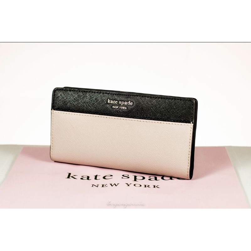 Kate Spade Large Slim Bifold Wallet Cameron Warm Beige Black