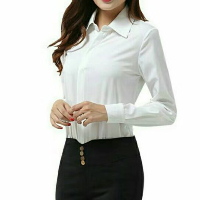 Polo Plain white long sleeves blouses