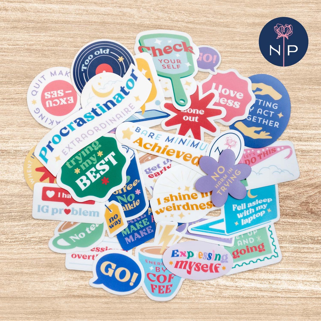 Navy Peony Motivational Vision Board Stickers