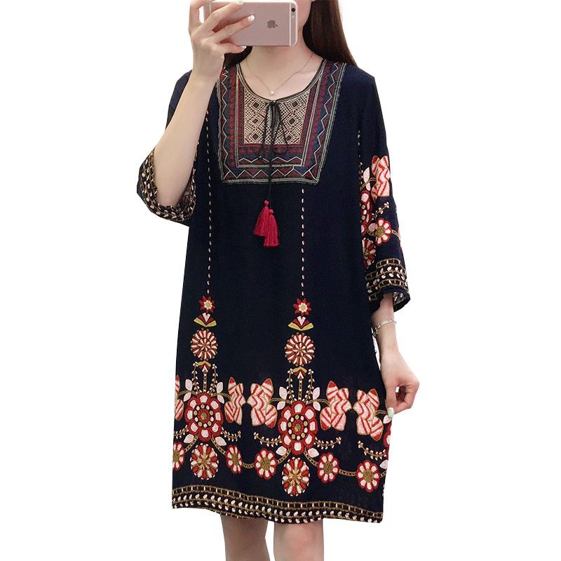 Bohemian Beach Dress Plus Size Women Clothing Summer Casual Loose Floral Embroidery Dress Shopee Philippines