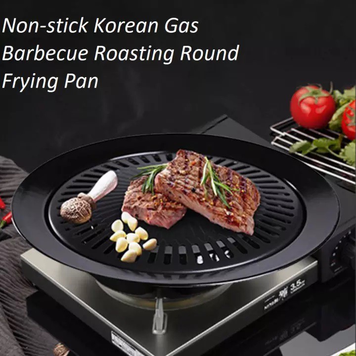 Round Stainless Steel Korean BBQ Grill Plate Barbecue Set Non-stick Pan Set  With Holder