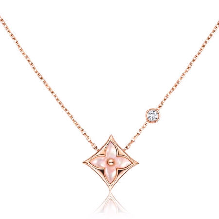 Louis Vuitton Grey 18K Diamond & Mother of Pearl Blossom Bb Star Pendant Necklace