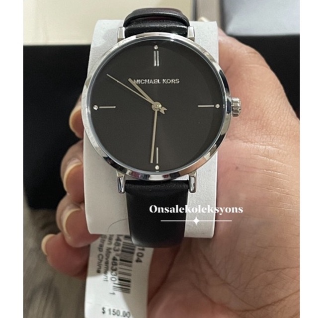 Michael Kors Jayne 3 hand black leather watch MK7104 Shopee