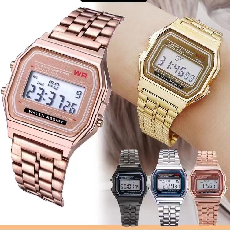 CASIO vintage rosegold rose gold silver Men Women Couple Jewelry