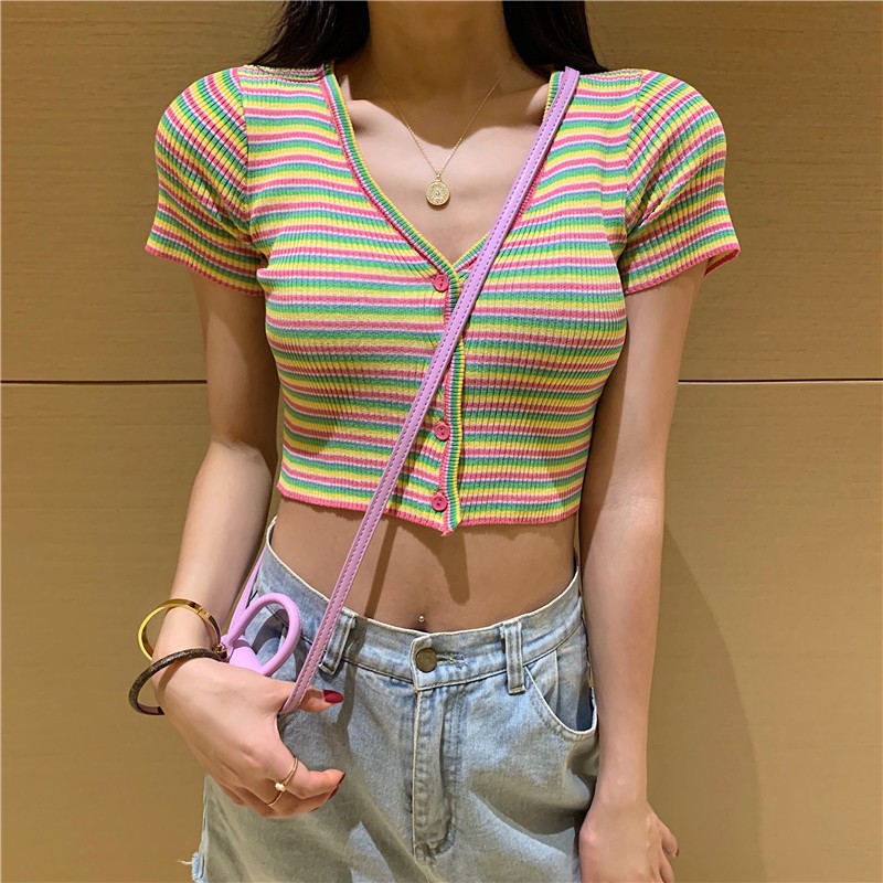 Cute rainbow sales crop top