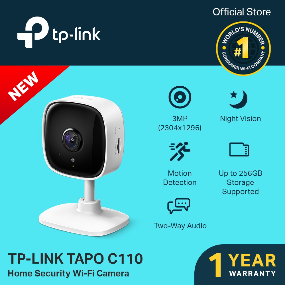 TP-LINK Tapo 2k Indoor Security Wi-Fi Camera, Tapo C110 Night Vision, White