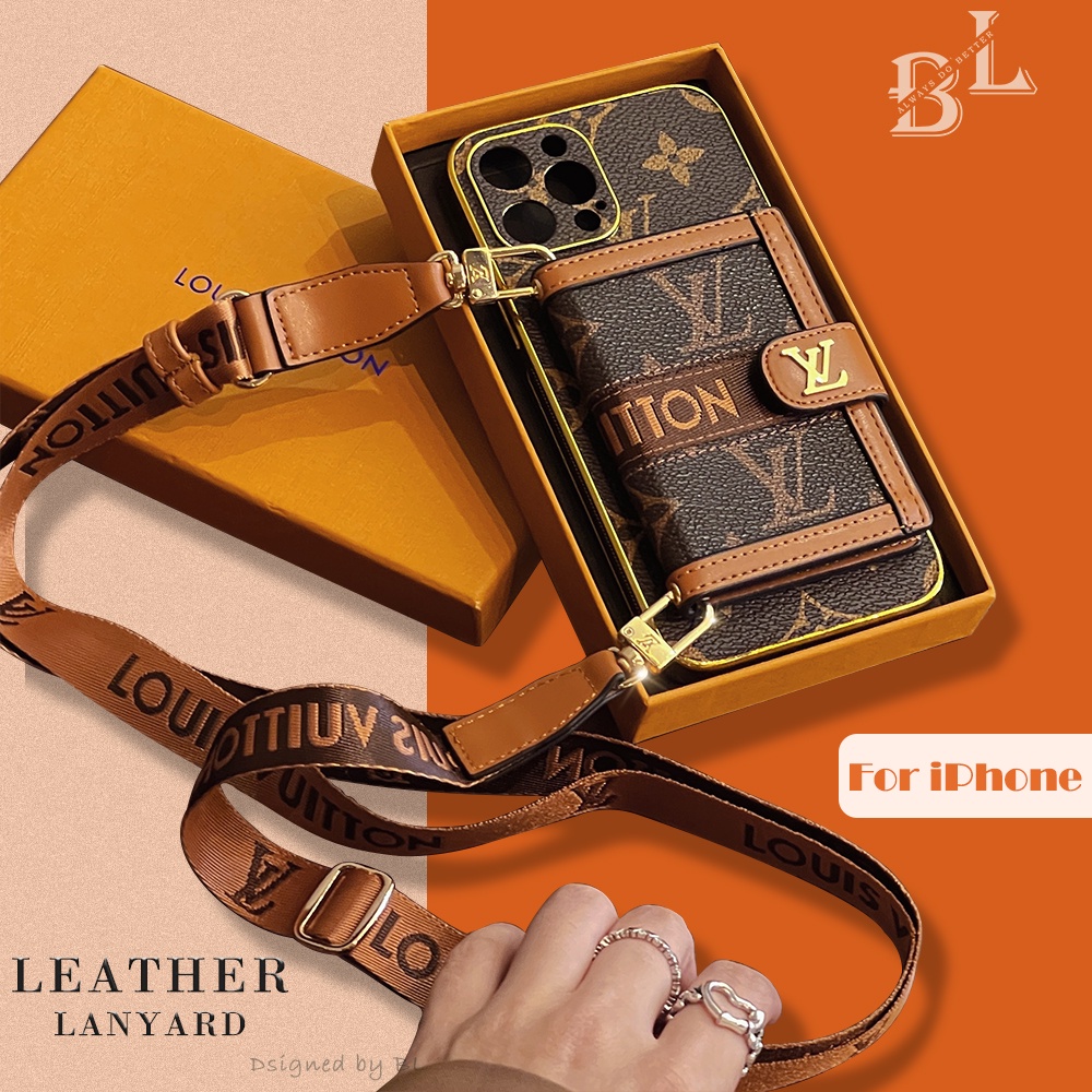 BL Phone Case For iPhone 14 13 12 11 Pro Max XS Max X XR 7 8 PlusLeather  Luxury LV Fashion Phone Case flip holder Phone Cover Card Slot with Sling  Strap