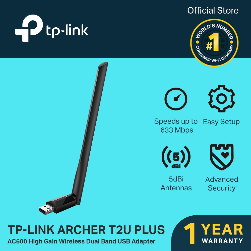 Archer T2U Plus, AC600 High Gain Wireless Dual Band USB Adapter