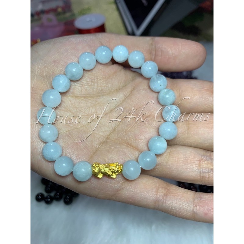 Aquamarine with 24k Real Gold Lucky Charm Piyao Bracelet | Shopee