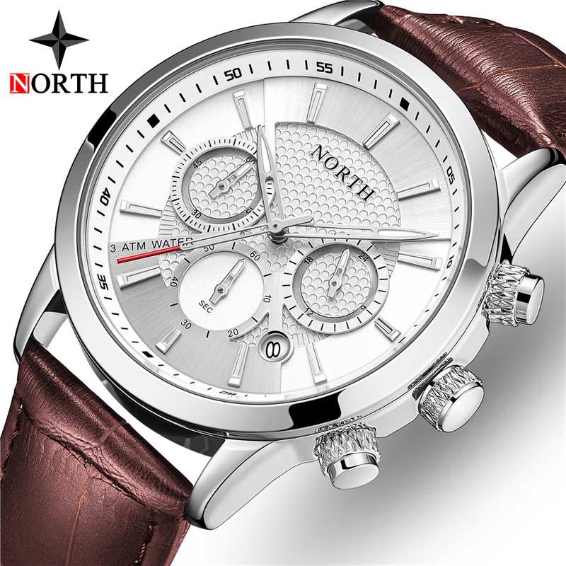 North Luxury Men Watches Waterproof Genuine Leather Fashion Casual