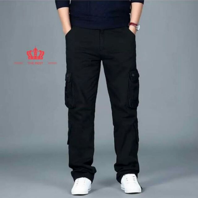 Black 6 Pocket cargo PantsPants1