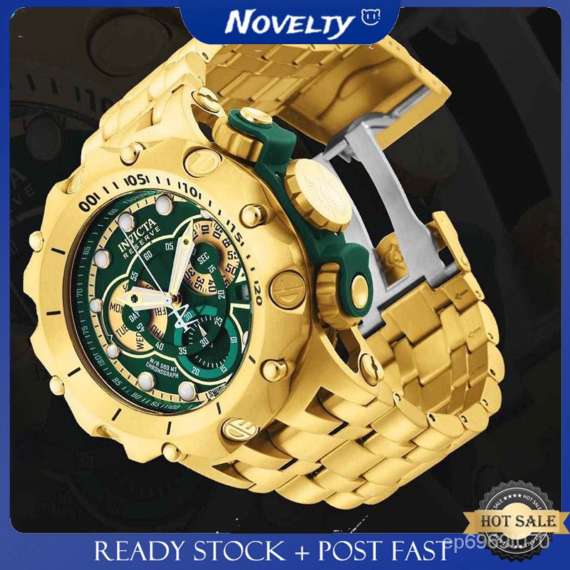 Invicta Gold Green Water Ghost Three Eyes Big Dial Steel Band