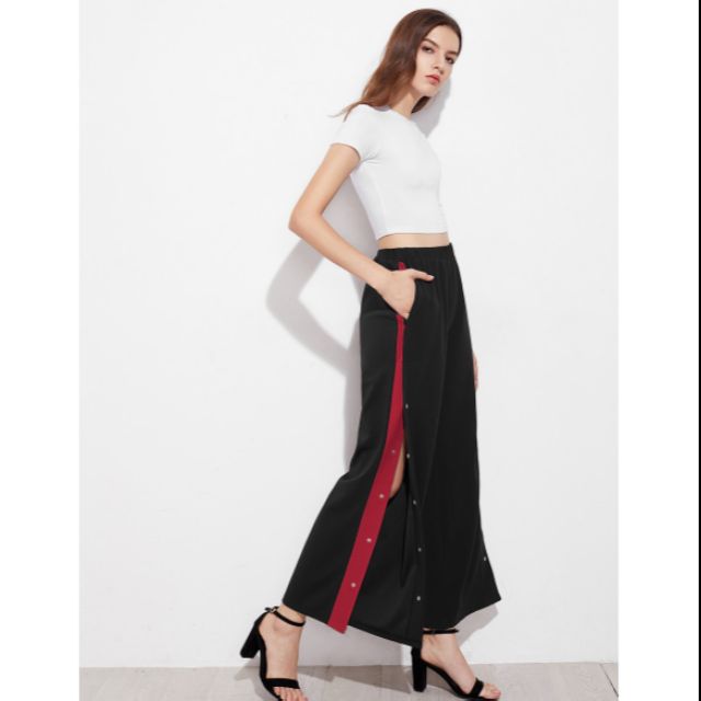 Snap button sales striped side pants