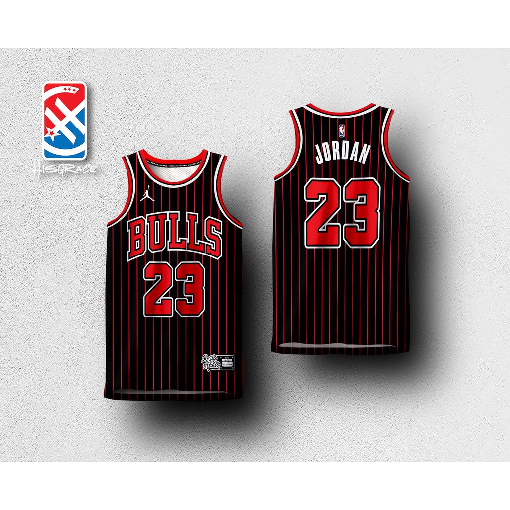 Michael jordan black on sale pinstripe bulls jersey