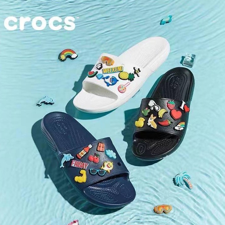 crocs with jibbitz, Men's Fashion, Footwear, Slippers & Slides on Carousell