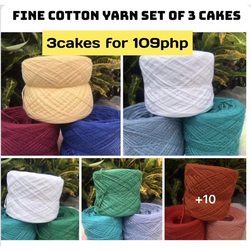 8ply fine cotton yarns for crochet Set of 3cakes/Random colors