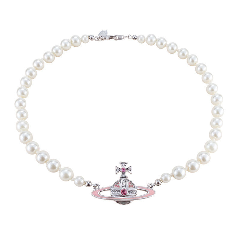 Vivienne West wood New Pink Painted Saturn Pearl Necklace The Same
