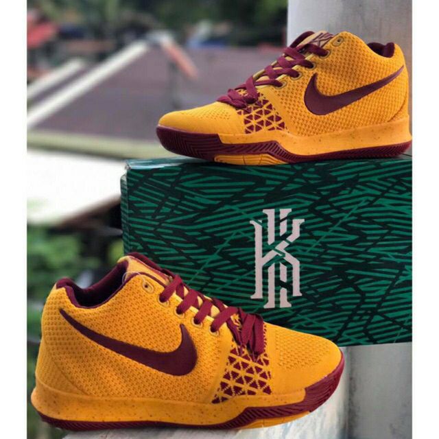 Kyrie 3 yellow store maroon