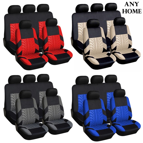 Universal Fit 9 piece Set Fabric Car Seat Cover for 5 Seat Car Tire Design